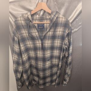 Pendleton Mens Gremmy Quarter Zip with Hood Blue and Gray - Size M